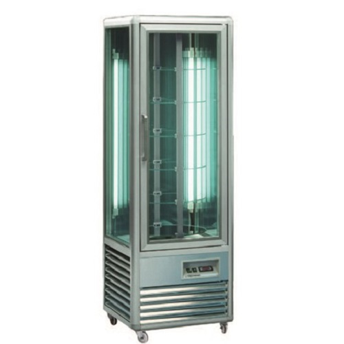 Rotating four sided glass display cabinet for hire